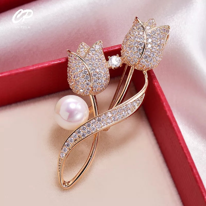 Double Tulip Crystal Brooch