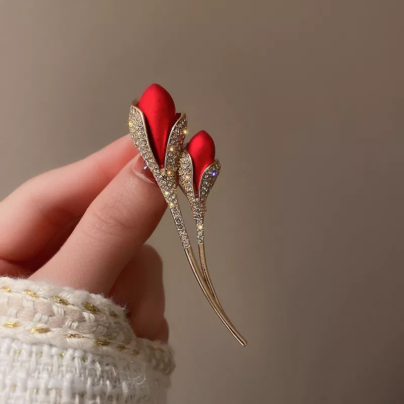 Two Red Rose Buds Brooch
