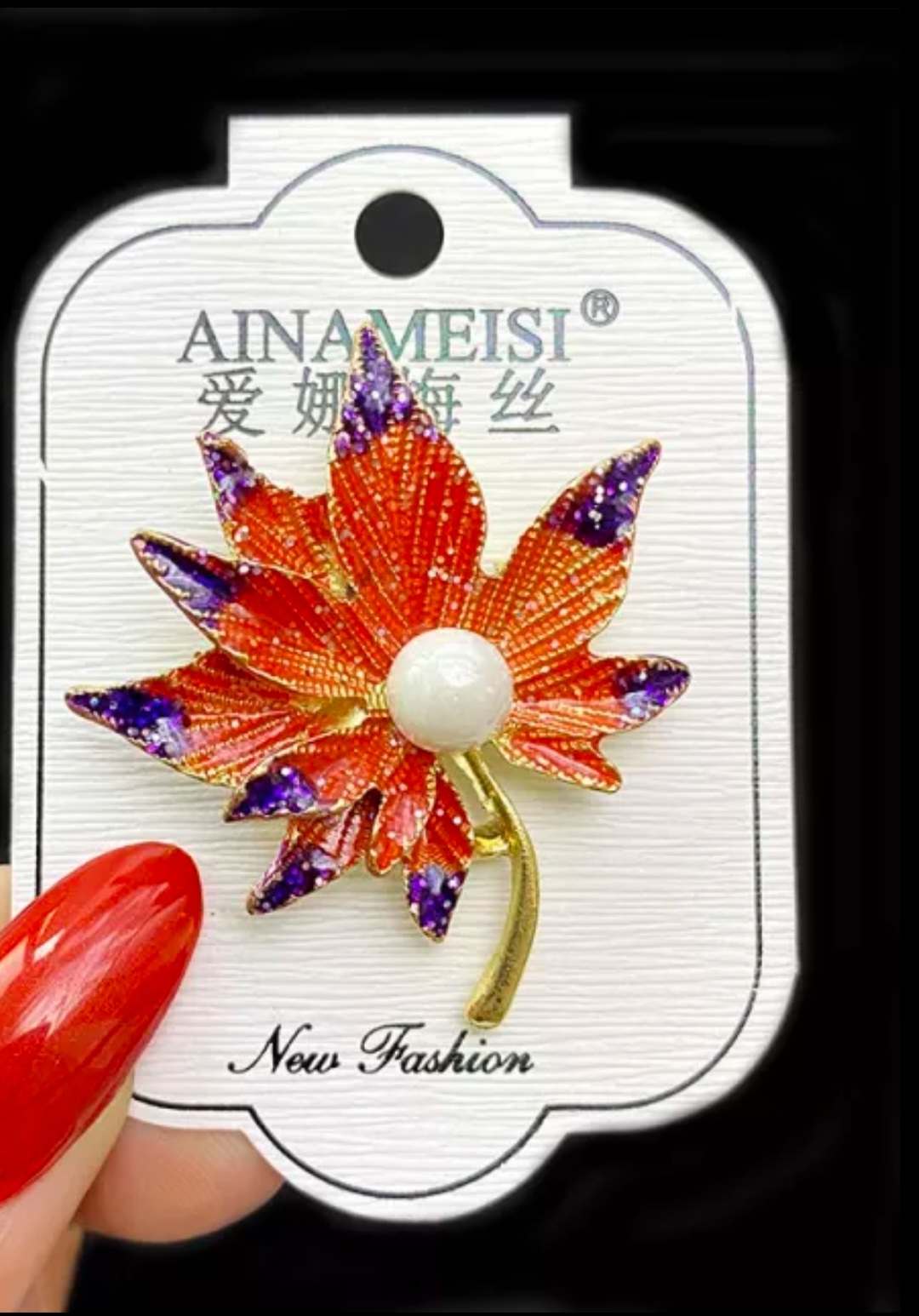 Red Violate Petal with white pearl Brooch