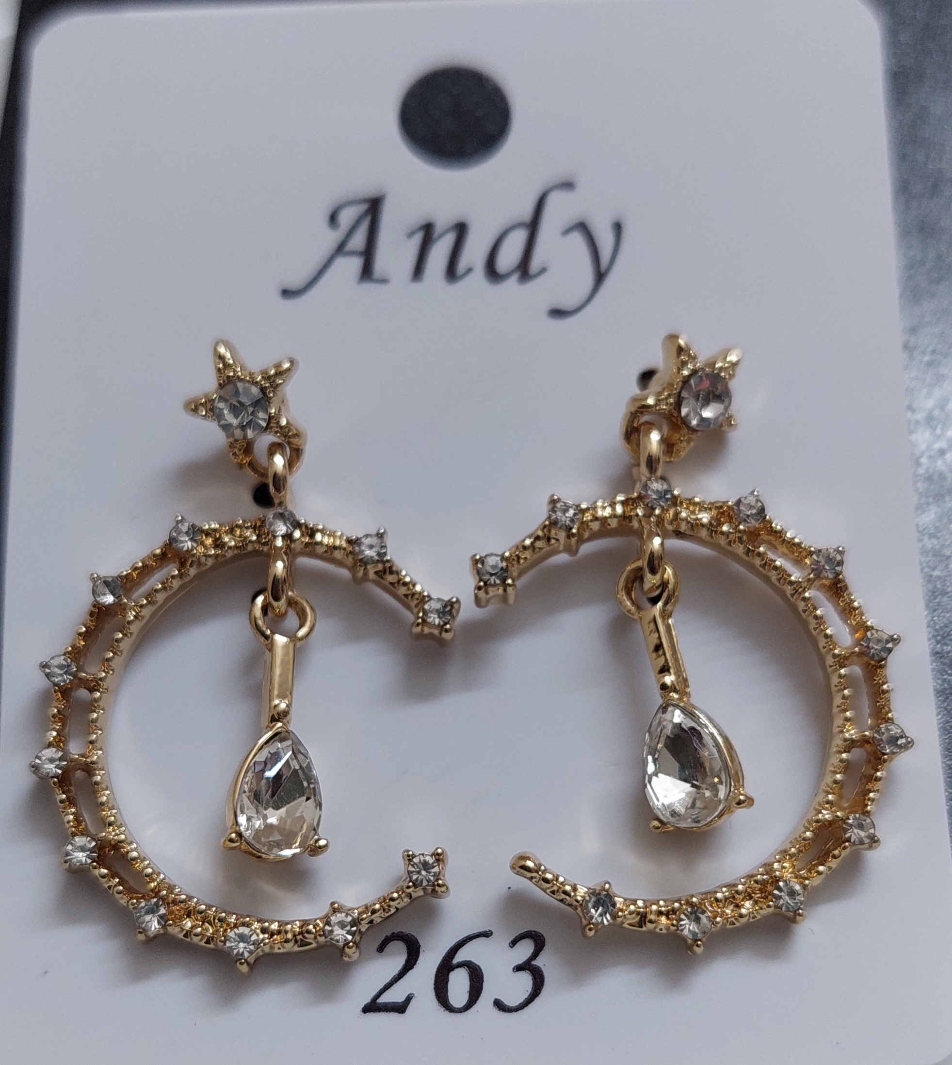 Half Moon Shape Golden Crystal Earrings